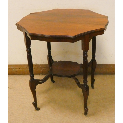 264 - Edwardian octagonal walnut two tier occasional table on reeded legs