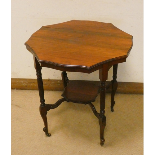 264 - Edwardian octagonal walnut two tier occasional table on reeded legs