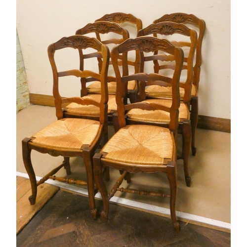 271 - A set of six French ladder back dining chairs with cabriole legs and rush seats