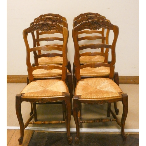 271 - A set of six French ladder back dining chairs with cabriole legs and rush seats