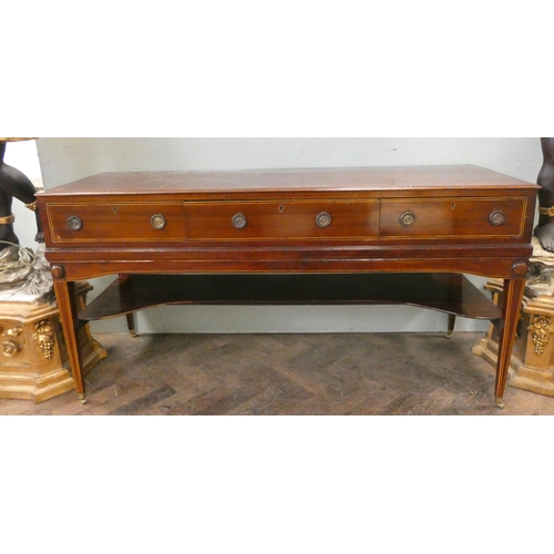 309 - A Georgian inlaid mahogany sideboard with under tier, fitted three drawers on square taper legs, 58