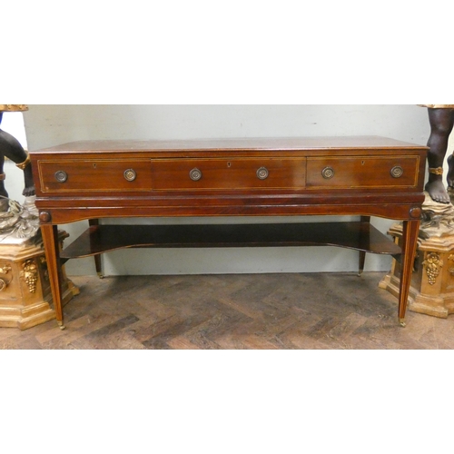 309 - A Georgian inlaid mahogany sideboard with under tier, fitted three drawers on square taper legs, 58