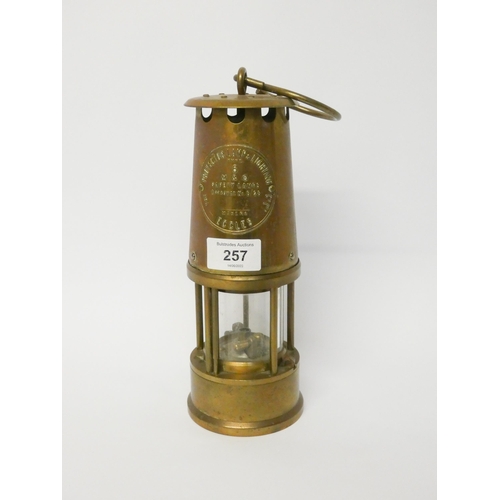 257 - A M&Q type 6 miners brass safety lamp