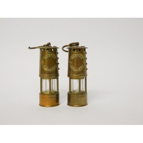 258 - Two Westoe Colliery miniature miners lamps