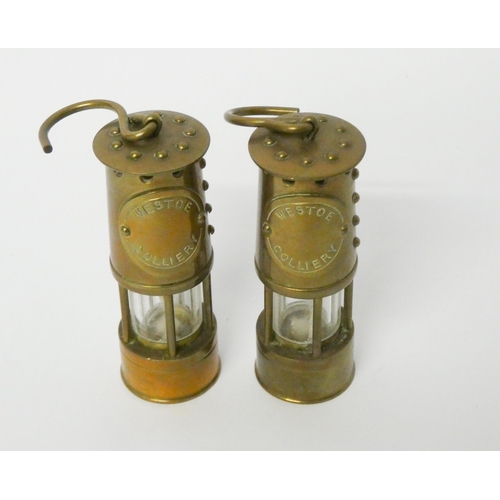 258 - Two Westoe Colliery miniature miners lamps