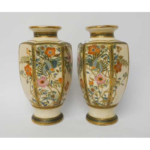 328 - A pair of Japanese pottery crackleware octagonal bodied vases