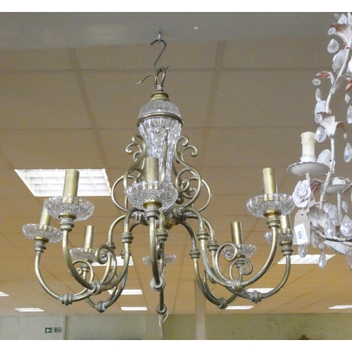 226 - A branch brass and glass chandelier