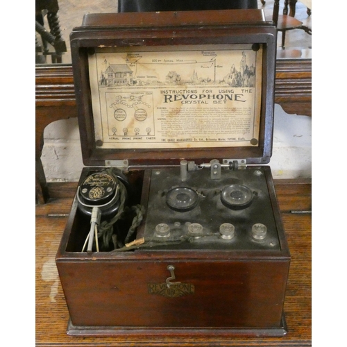 228 - An early 20th century Revo phone crystal set in mahogany case, serial number 11867