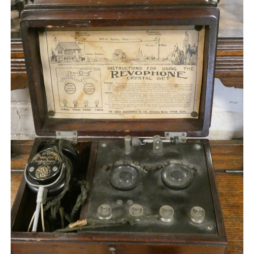 228 - An early 20th century Revo phone crystal set in mahogany case, serial number 11867