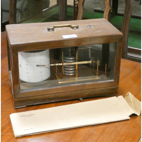 229 - A Wilson Warden & Company London Barograph in display case with Short & Mason charts