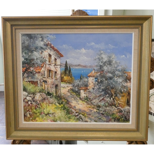 241 - Cotes d'Azur South of France framed oil on canvas by Nicole le Guen, daughter of Antoine Blanchard, ... 