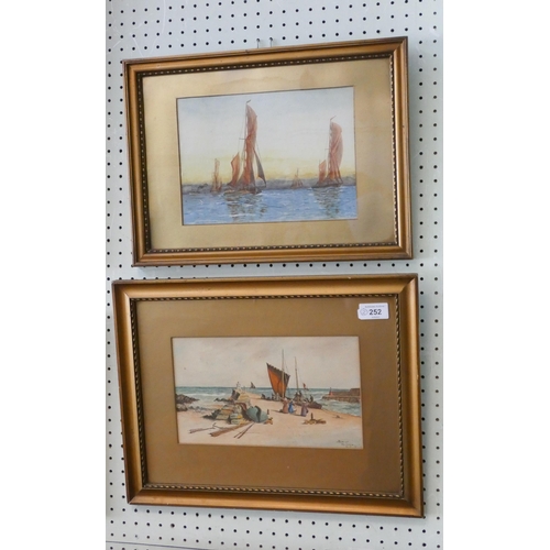 252 - A early 20th century watercolour depicting fishing boats coming to shore, signed Albert Rimmer dated... 