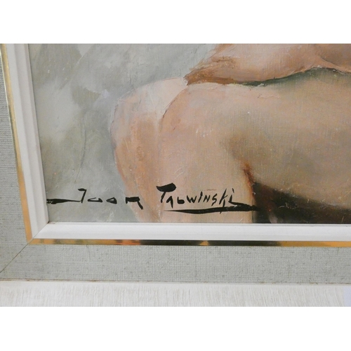 255 - Igor Talwinski - A mid-20th century framed oil on canvas portrait of a nude dark haired lady with he... 