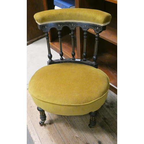 319 - A late Victorian ebonised and gilt spindle back occasional chair with gold upholstered seat and back... 