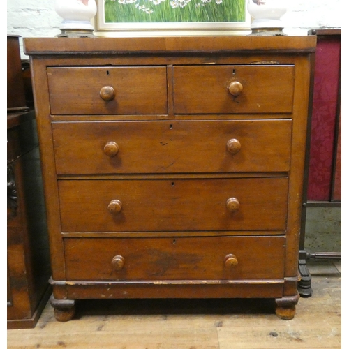 323 - A Victorian mahogany chest of three long and two short drawers with bun handles, 3'6 wide