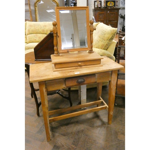 327 - A Victorian stripped pine side table fitted one drawer together with a waxed pine dressing table mir... 