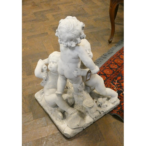 358 - A Victorian marble figure group of three cherubs playing on a square naturalistically carved base, 2... 