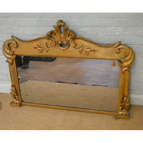 366 - An Edwardian gilt over mantle mirror with pierced shell cresting