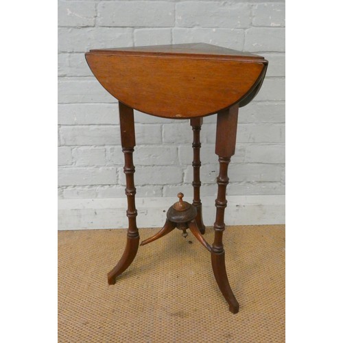 363 - An Edwardian mahogany line inlaid triangular corner table with drop leaves