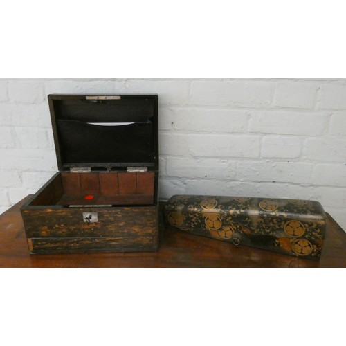 364 - A Japanese lacquer glove box and a Victorian Coromandel writing box