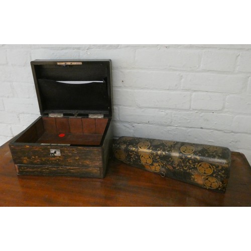 364 - A Japanese lacquer glove box and a Victorian Coromandel writing box