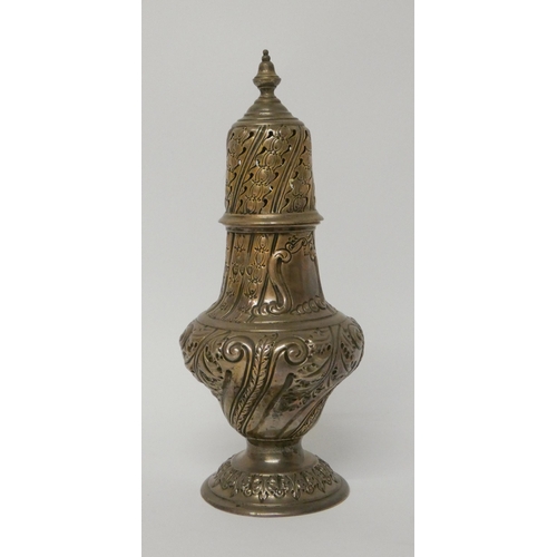 441 - A late Victorian silver sugar caster, with embossed decoration, London 1894. Weight 6 troy ounces ap... 