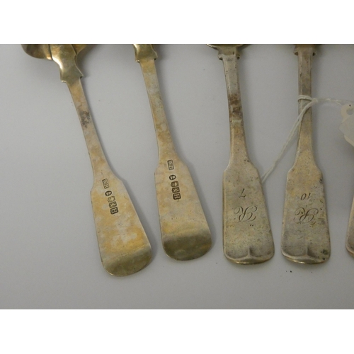 443 - A set of six Georgian Scottish silver dessert spoons, Glasgow 1826. Gross weight 7.6 troy ounces