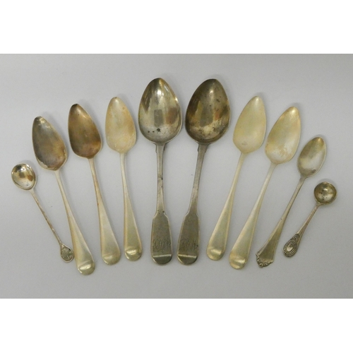 444 - A collection of silver spoons - of varying dates and shapes and size. Gross weight 7.5 troy ounces.