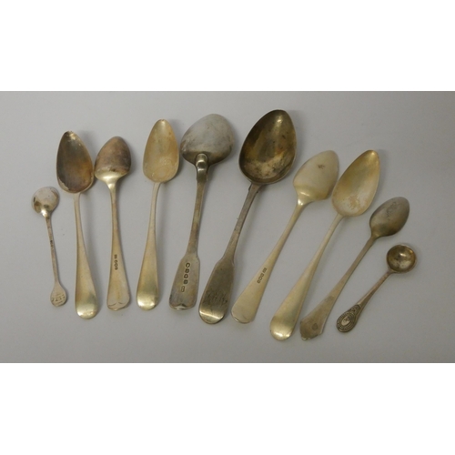 444 - A collection of silver spoons - of varying dates and shapes and size. Gross weight 7.5 troy ounces.