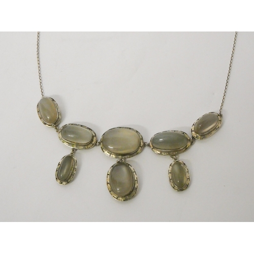 479 - A Moonstone fringe necklace, set in unmarked white metal