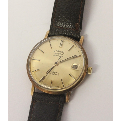 511 - Rotary - gent's 9ct gold cased vintage automatic wristwatch ion brown leather strap.