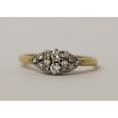 525 - 18ct yellow gold diamond cluster panel dress ring set with half a carat of diamonds, ring size U, di... 