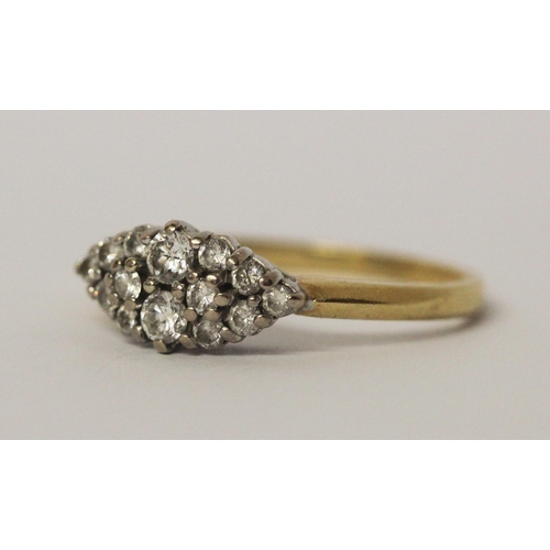 525 - 18ct yellow gold diamond cluster panel dress ring set with half a carat of diamonds, ring size U, di... 