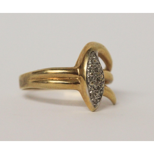 527 - A 14ct yellow gold diamond set and snake design ring, size T, 2.2gms