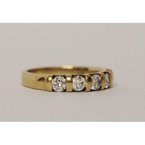 529 - 18ct yellow gold five stone diamond half hoop ring, hallmarked, ring size H, weight 3.3gms