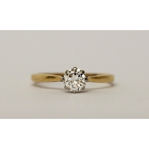 531 - A vintage diamond engagement ring, claw set brilliant cut diamond, shank marked C plat & 18ct, ring ... 