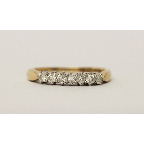 532 - 18ct gold half hoop diamond ring set with a quarter of a carat of diamonds, ring size L, 2.8gms