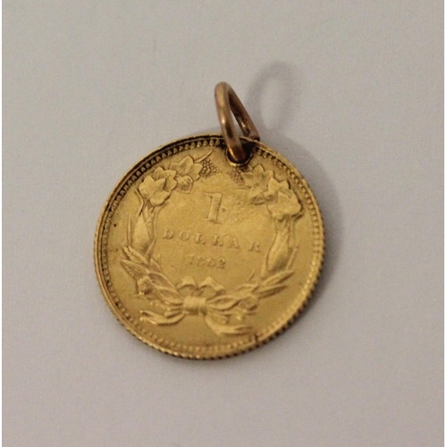 534 - 900 fine gold US one dollar coin dated 1862, 2gms weight