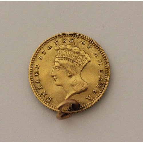 534 - 900 fine gold US one dollar coin dated 1862, 2gms weight