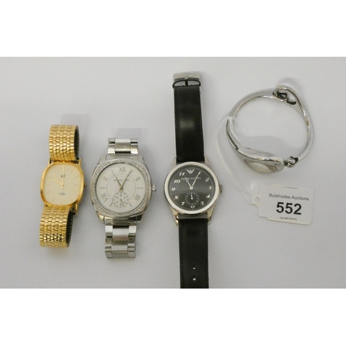 552 - Four modern quartz designer watches, Armani and Gucci etc