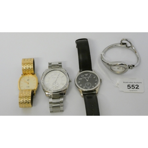 552 - Four modern quartz designer watches, Armani and Gucci etc