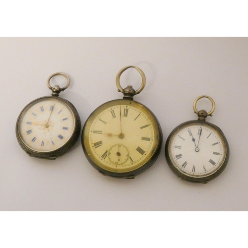 557 - A collection of three antique silver pocket watches