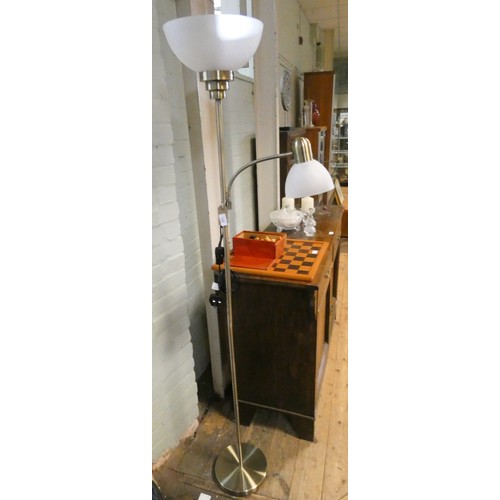 368 - A modern gilt metal uplighter lamp with smaller angle poise lamp