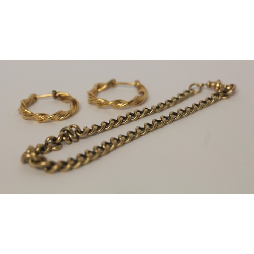 549 - A pair of 9ct yellow gold hoop earrings, and a 9ct gold curb link bracelet 6.8 grams together with 1... 