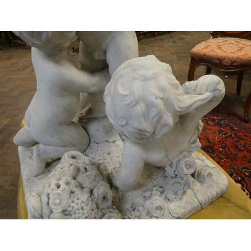 358 - A Victorian marble figure group of three cherubs playing on a square naturalistically carved base, 2... 