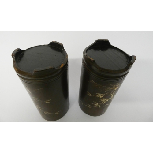 202 - A pair of Chinese lacquered bamboo brush pots decorated with gilded bamboo