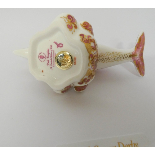 210 - A Royal Crown Derby Limited Edition pink dolphin paperweight with certificate