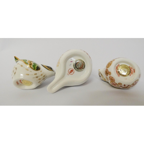 213 - A collection of three Royal Crown Derby bird shaped paperweights - Robin, Dewent Gold Crest and anot... 