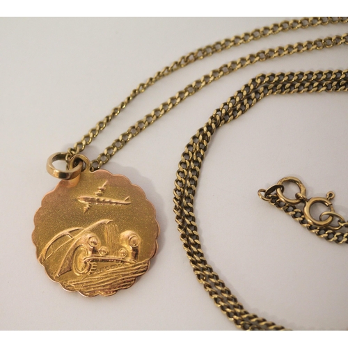 516 - 9ct yellow gold chain necklace, 64cms long, with 9ct gold St Christopher attached, 13.4gms