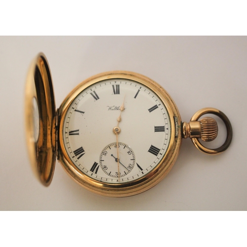 538 - Gold plated Waltham Traveller half hunter pocket watch, with engraved back case.